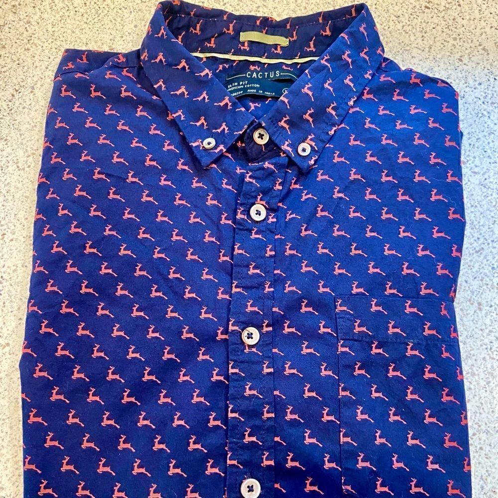 Cactus L/S Button Down Shirt Reindeer/Navy XL
